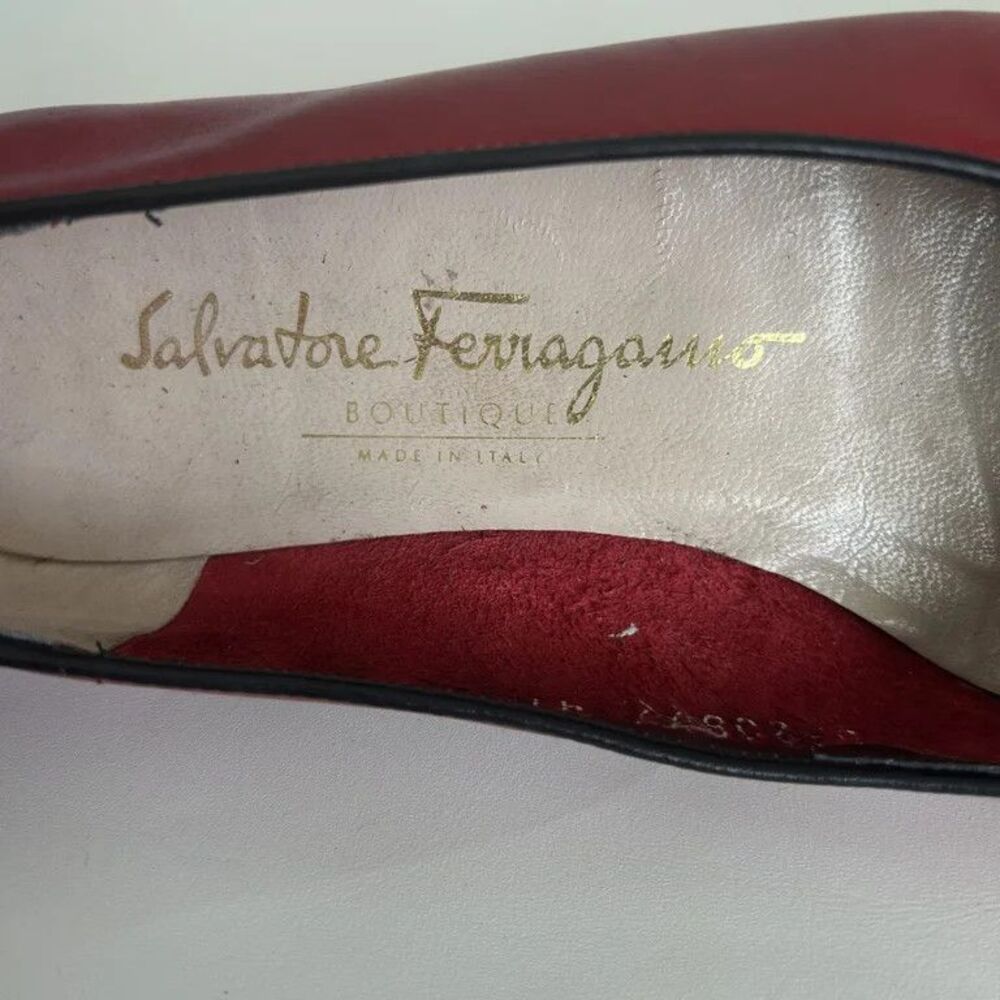 Salvatore Ferragamo Boutique Red Leather Bow Flats Shoes Womens Size 5.5 B Italy - Picture 8 of 13